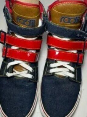 Radii High Top Denim Sneakers with Red Straps
